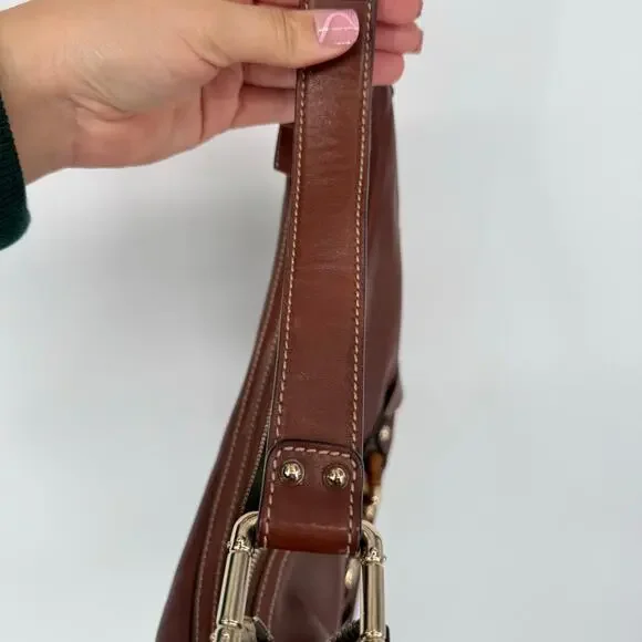 GUCCI Brown Leather Bamboo Amalfi Hobo Shoulder Bag - Picture 14 of 16